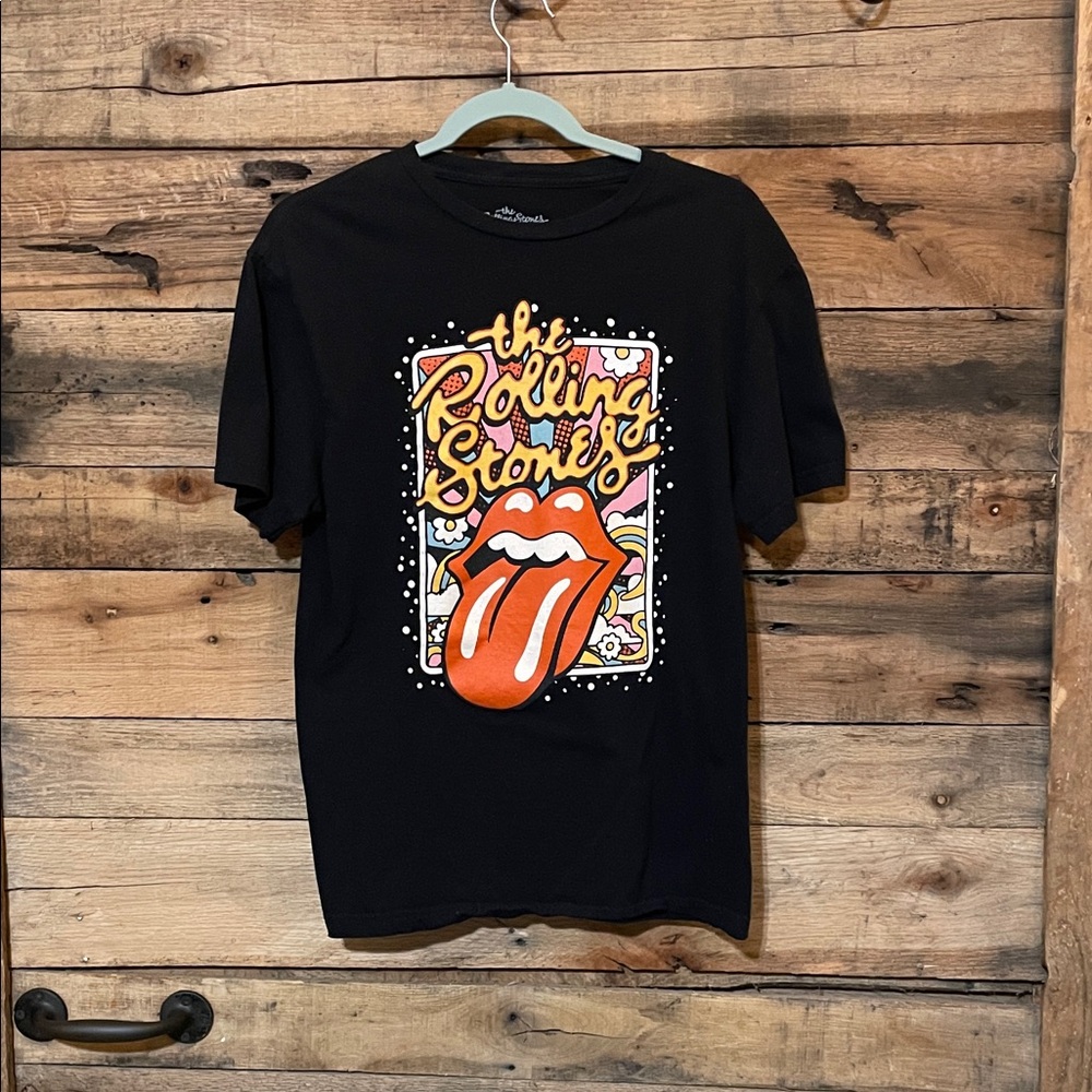 the Rolling Stones Black Tee with White Label Print